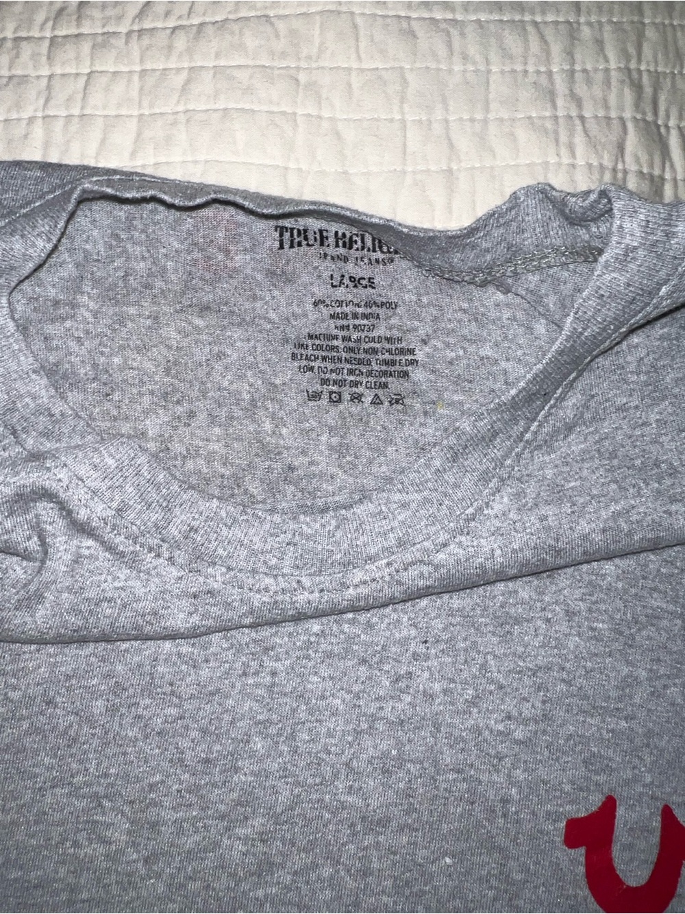 True Religion Heather Gray Tee with Red Logo - Picture 4 of 5